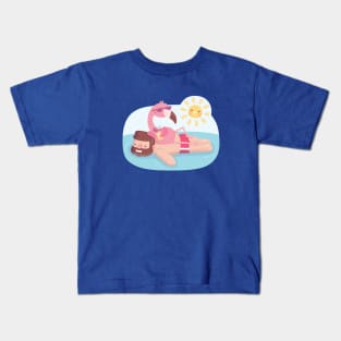 Funny Flamingo Chilling On Human Pool Float Kids T-Shirt